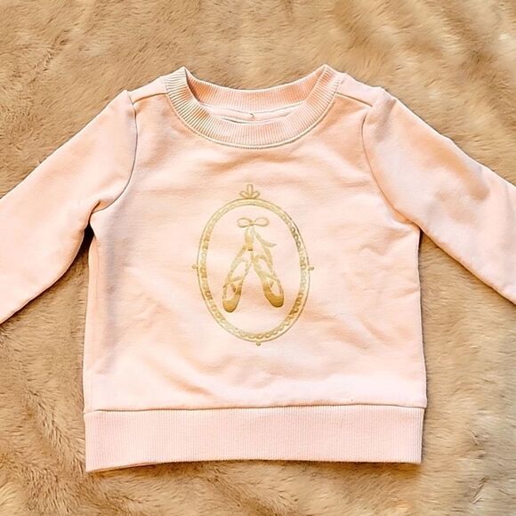 JANIE AND JACK JUNO VALENTINE PINK BALLERINA SLIPPERS SWEATSHIRT, SZ 6-12 MOS. - Picture 2 of 9